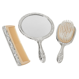 Ornate Vanity Set with Comb, Brush & Mirror
