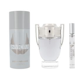 PACO RABANNE INVICTUS 3 PCS SET FOR MEN: 3.4 EAU DE TOILETTE SPRAY + 5.1 DEODORANT SPRAY + 0.34 EAU DE TOILETTE SPRAY..
