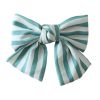 Vintage Aqua Blue Stripe Large Bowknot French Barrettes Handmade Chiffon Hair Clip