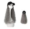 Black Baseball Cap with Grey Long Wavy Synthetic Wig Easy to Wear Hat with Hair Attached Wig Cap