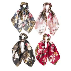 4 Pcs Leopard Lily Hair Ribbon Scrunchies Retro Flowers Hair Knotted Scarf Scrunchies Polyester Hair Ties