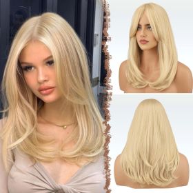 Blonde Wigs with Bangs for Women, Synthetic Natural Looking Long Layered Straight Blonde Hair Wig for Daily Party Use 18 inch