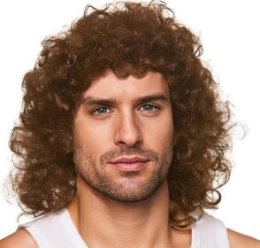 Brown Curly Wig for Men, 80s Mullet Wigs