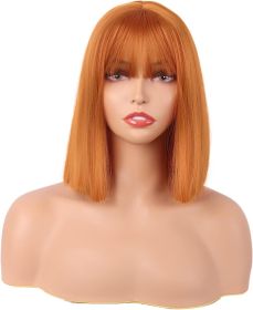 12 Inch/30 cm Straight Bob Flat Bangs Short Colorful Synthetic Hair Cosplay Party Wig (Orange)