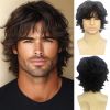 Mens Short Brown Curly Wig Layered Natural Fluffy Hair Wigs for Daily Party Halloween Costume Cosplay