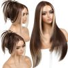 Glueless Wig Wear and Go Brown Wig with Highlight Bangs Synthetic Lace Front Wigs for Women Pre Cut Lace Pre Plucked Peekaboo Layered Wig Ready to Wea