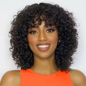 Short Bob Curly Human Hair Wigs With Bangs 100% Brazilian Real Human Hair Wig For Black Women 12 Inch Bob Wigs Glueless kinky Curly Machine Made None