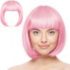 Aomig Pink/B Short Bob Wig for Women, 3 PCS, Synthetic Straight Wig, Heat Resistant, Modern Style, Perfect for Cosplay, Parties & Everyday Use
