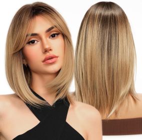 Bob Wig with Fringe Short Blonde Color Wigs for Women, Bob Style Synthetic Heat Resistant Bob Wigs