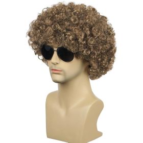 Men Women Unisex Short Curly Golden Brown Afro 70s 80s Funny Disco Rocker Wig Heat Resistant Synthetic Fiber Soft Cosplay Costume Halloween Party Wig