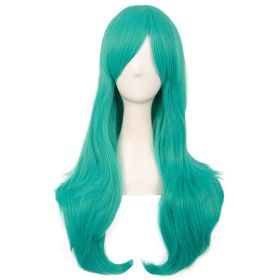 28 Inch/70cm Women Side Bangs Long Curly Hair Cosplay Wig (Teal Green)