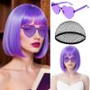 MEEZY Light Purple Short Bob Wigs Straight Hair with Flat Bangs Heart Shape Sunglasses for Women