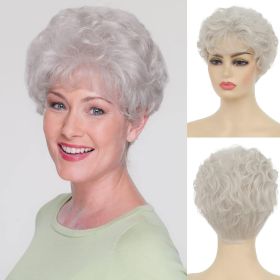Short Gray White Wigs for Women Synthetic Layered Curly Natural Looking Costume Hair Wig