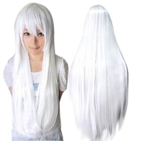 Wig Cap+32 In/ 80 cm Long White Wig White Cosplay Wigs, Straight Whitish Synthetic Wig with Bangs for Anime Cosplay