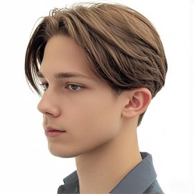 Mens Short Brown Wig Middle Part Straight Boy Wig Synthetic Cosplay Costume Halloween Wig for Fancy Dress