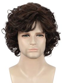 Mens Short Curly Brown Wig Anime Cosplay Wigs Halloween Cosplay Costume Hair Wig