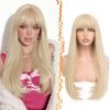 Long Blonde Wig With Bangs - Long Straight Blonde Wig with Bangs for Women - 24 Inch Natural Looking Thick Soft Synthetic Hair Replacement Wigs Daily