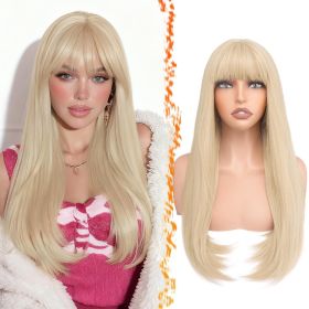 Long Blonde Wig With Bangs - Long Straight Blonde Wig with Bangs for Women - 24 Inch Natural Looking Thick Soft Synthetic Hair Replacement Wigs Daily