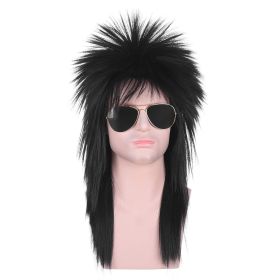 Unisex Long Black 70s 80s Mullet Cher Glam Rock-Rocker Cosplay Wigs for Women and Men's Halloween, Themed Costume Party