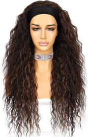 Curly Headband Wig Long Brown Synthetic Wigs for Women Loose Water Wave Headband Hair Glueless 150% Density 26 inch