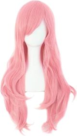 28" 70cm Long Curly Hair Ends Costume Cosplay Wig (Pink)