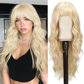 Long Wavy Blonde Wig With Bangs - 26 Inch Long Wavy Blonde Wig with Bangs for Women - Thick Soft Synthetic Hair Replacement Wigs Natural Looking Daily