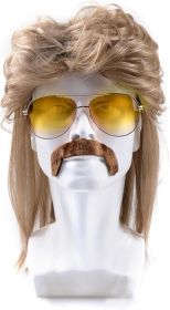 Brown 80s Mens Wig, Retro Pop Rock Curly Mullet Wigs for Men