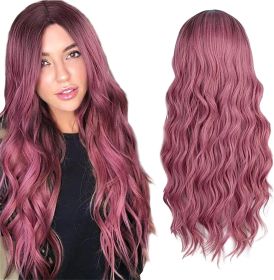 28 Inch/70 Cm Pink Long Wavy Curly Wigs For Women Middle Part With No Bangs Synthetic Fiber Curly Charming Women Fashion Wig For Daily Wear Cosplay Ma