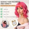 Pink Wigs Short Wavy Hair Pastel Bob Wig with Bangs Shoulder Length Synthetic Hair for Women Girl Colorful Cosplay Wig Synthetic Heat Resistant Fiber