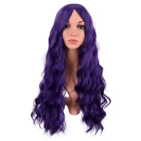 28 Inch/70 cm Long Wavy Middle Part with No Bangs Synthetic Fiber Curly Fashion Women Party Cosplay Wig (Dark Purple)