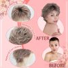 Pixie Cut Wig for White Women â€“ Short Curly Dark Brown Ombre Blonde Wig with Bangs, Glueless Synthetic Wig with New Cap Design