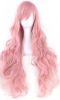 IMISSU 80cm Long Curly Natural Hair Cosplay Wig with Bangs Colorful Halloween Costume Party Wigs for Women (Pink)