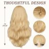 Long Wavy Blonde Wig With Bangs - 26 Inch Long Wavy Blonde Wig with Bangs for Women - Thick Soft Synthetic Hair Replacement Wigs Natural Looking Daily