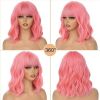 Pink Wigs Short Wavy Hair Pastel Bob Wig with Bangs Shoulder Length Synthetic Hair for Women Girl Colorful Cosplay Wig Synthetic Heat Resistant Fiber