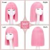Pink Bob Wig With Bangs - Short Straight Bob Bangs Wig, 12Inch Heat Resistant Synthetic Hair, Natural Looking For Daily Party Use