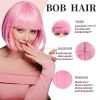 Pink Bob Wig With Bangs - Short Straight Bob Bangs Wig, 12Inch Heat Resistant Synthetic Hair, Natural Looking For Daily Party Use