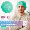 Surgical Bouffant Caps Disposable 24 Inch. 100 Pack Green Polypropylene Disposable Hair Covers Medical. Breathable Disposable Caps Medical with Elasti