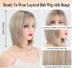 Layered Bob Wig with Fringe, Short Straight Wig with Undetectable Matte Fibres for Thinning Hair Daily Wear