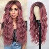 28 Inch/70 Cm Pink Long Wavy Curly Wigs For Women Middle Part With No Bangs Synthetic Fiber Curly Charming Women Fashion Wig For Daily Wear Cosplay Ma