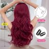Long Wavy Wine Red Wigs for Women Natural Synthetic Hair Heat Resistant Wigs for Daily Party Cosplay Wear-28 Inches