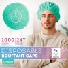 Surgical Bouffant Caps Disposable 24 Inch. 1000 Pack Green Polypropylene Disposable Hair Covers Medical. Breathable Disposable Caps Medical with Elast