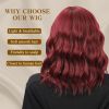 Red Wig with Bangs Short Wavy Wigs for Women Wine Red Curly Shoulder Length Bob Wig Synthetic fiber Wigs for Cosplay Party Daily Use (14 Inch)