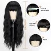 Long Black Wig with Bangs,26 Inches Synthetic Wavy Bang Black Wigs for Women, Women Long Curly Heat Resistant Black Hair Wig,Cosplay Selena Black Wig