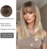 Ombre Blonde Wigs for Women Medium Length Long Straight Wig with Bangs Synthetic Hair Heat Resistant Wigs for Everyday Party Cosplay Wear