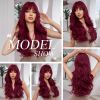 Long Wavy Wine Red Wigs for Women Natural Synthetic Hair Heat Resistant Wigs for Daily Party Cosplay Wear-28 Inches