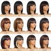 Bob Wig With Bangs - 12 Inch Peek-a-boo Color Short Bob Wig For Black Women Black Mix Brown Daily Costume Wigs