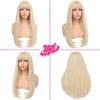 Long Blonde Wig With Bangs - Long Straight Blonde Wig with Bangs for Women - 24 Inch Natural Looking Thick Soft Synthetic Hair Replacement Wigs Daily