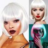 White Bob Wig With Bangs 12 Inch Short Bob wig for Women Short Bob Wigs Synthetic Fiber Bob Wigs and Halloween Cosplay Wig for Daily Life Colorful Wig