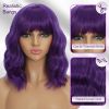 Dark Purple Wigs with Bangs for Women 14 Inch Short Wavy Bob Wigs Synthetic Bob Wig Curly Wig Heat Resistant Colorful Wavy Wig Cosplay Wigs For Daily