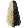 Wig Cap+75cm Long Curly Wigs with Bangs Black and Blonde wig for Gothic Blonde Wig for Women Costume Wig for Halloween Cosplay Party